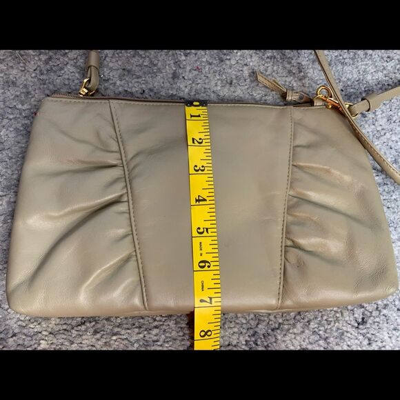 Vintage Taupe Leather Handbag Beige Convertible Clutch - Picture 6 of 8